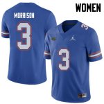 Women's Florida Gators #3 Antonio Morrison NCAA Jordan Brand Royal Authentic Stitched College Football Jersey YXW6062SB